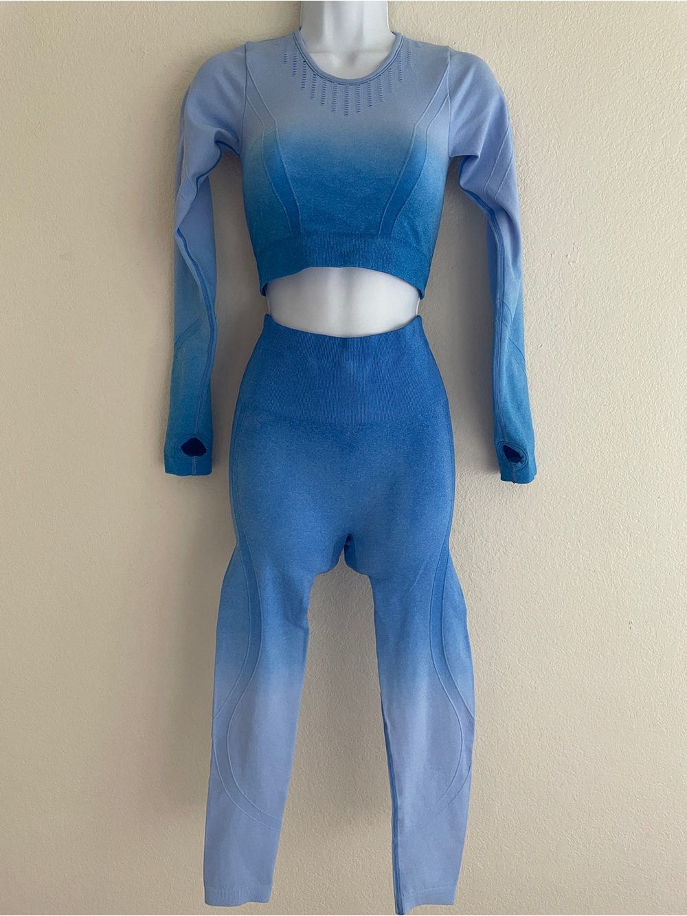 Ombre Blue Long-Sleeve Crop Top & Legging Set